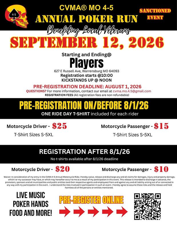Flyer: CVMA® MO 4-5 Annual Poker Run