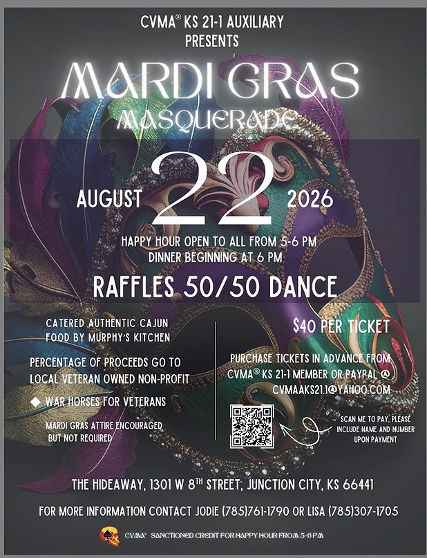 Flyer: CVMA® KS 21-1 Auxiliary Mardi Gras Masquerade