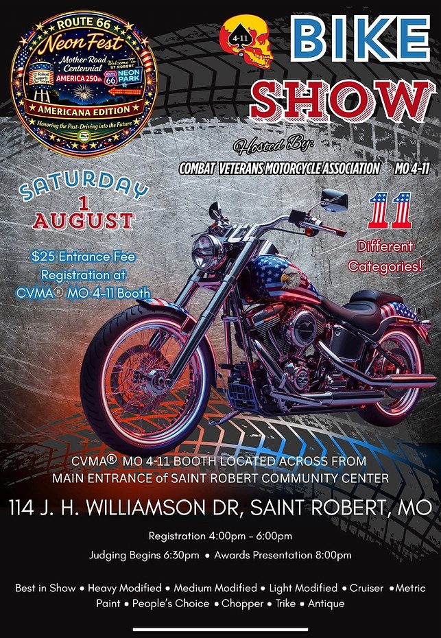 Flyer: CVMA® MO 4-11 Bike Show (Route 66 Neon Fest)